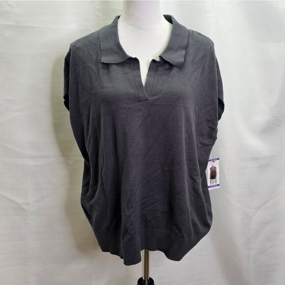DKNY Gray Sleeveless Collared Sweater Size XXL - Picture 4 of 15